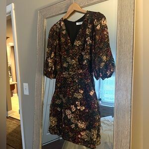 Amanda Uprichard Black Floral Puff Sleeve Dress Size XS